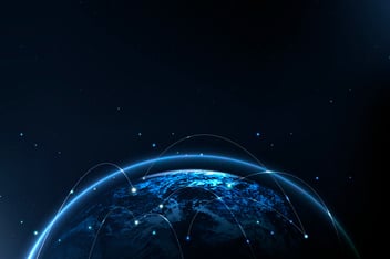 Globo terrestre com linhas conectando pontos.