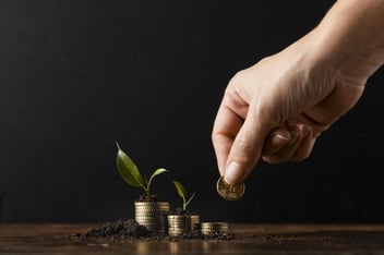 Moedas com plantas crescendo delas.